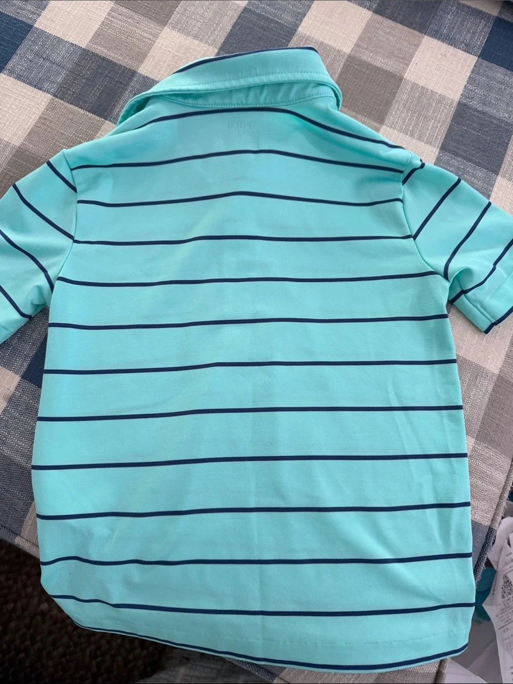 Ralph Lauren Boys Polo Shirt in Aquamarine with Navy Stripes